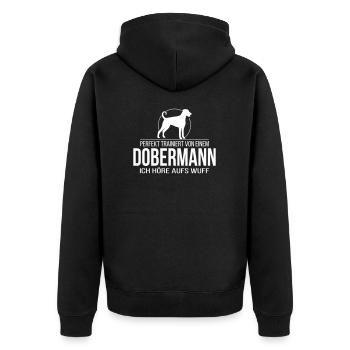 DOBERMANN wuff - Unisex Premium Bio Zip Hoodie - Schwarz - Hinten - Nico (187cm)