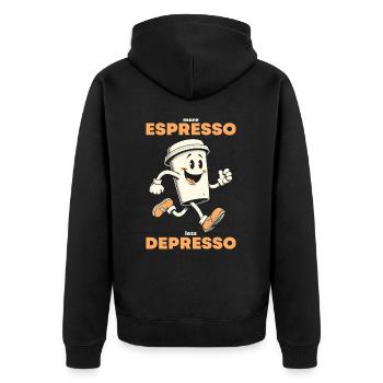 More Espresso Less Depresso Coffee Cup - Unisex Premium Organic Zip Hoodie - black - Back - Nico (187cm)