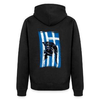 Hinweis Griechenland Helm Sparta - Unisex Premium Bio Zip Hoodie - Schwarz - Hinten - Nico (187cm)