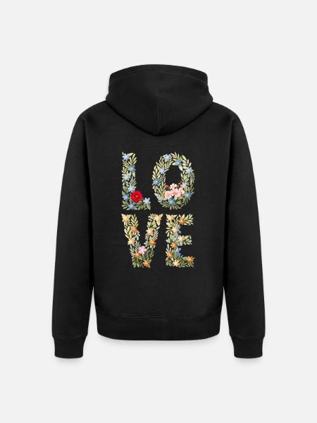 LOVE Floral Letters - Unisex Premium Organic Zip Hoodie - black