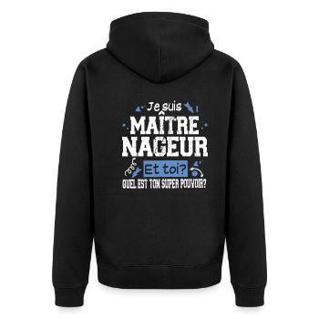 Maître-Nageur Cadeau Piscine T-shirt Super Pouvoir - Veste à capuche bio Premium Unisexe - noir - Dos - Nico (187cm)