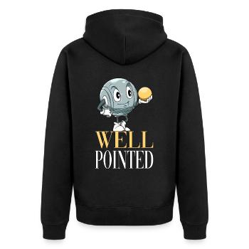 Well Pointed für einen Petanque Spieler - Unisex Premium Bio Zip Hoodie - Schwarz - Hinten - Nico (187cm)