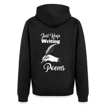 Schreiben Sie einfach weiter Gedichte - Poet - Unisex Premium Bio Zip Hoodie - Schwarz - Hinten - Nico (187cm)