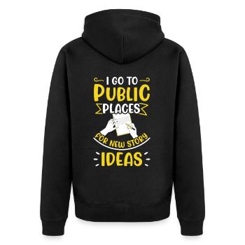 Gehen Sie zu öffentlichen Orten, um Ideen für - Unisex Premium Bio Zip Hoodie - Schwarz - Hinten - Nico (187cm)