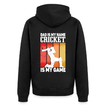 Dad Is My Name Cricket Is My Game - Unisex Premium Organic Zip Hoodie - black - Back - Nico (187cm)