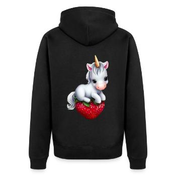 Unicorn on strawberry - Unisex Premium Organic Zip Hoodie - black - Back - Nico (187cm)