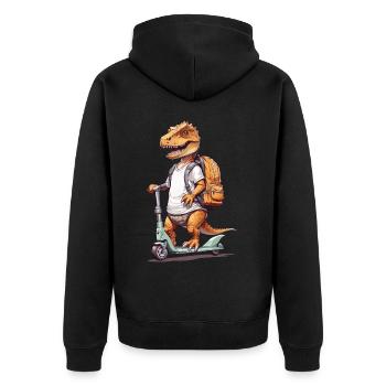 T-Rex Schüler auf Roller Schulanfang Dino Design - Unisex Premium Bio Zip Hoodie - Schwarz - Hinten - Nico (187cm)