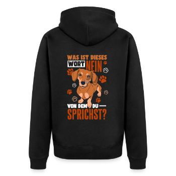 Lustiger Dackel Spruch Dachshund Rauhaardackel - Unisex Premium Bio Zip Hoodie - Schwarz - Hinten - Nico (187cm)