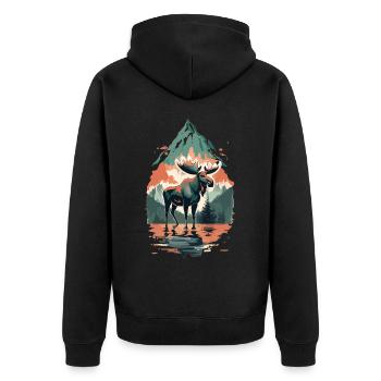 Wildniswächter: Elch und Natur in Harmonie - Unisex Premium Bio Zip Hoodie - Schwarz - Hinten - Nico (187cm)