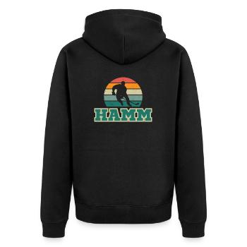 Hamm, meine Stadt! - Unisex Premium Bio Zip Hoodie - Schwarz - Hinten - Nico (187cm)