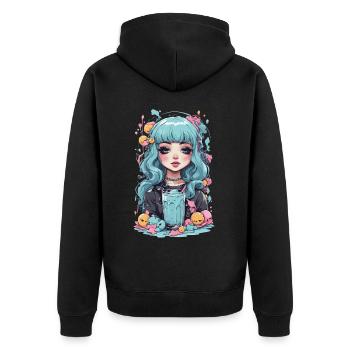 Kawaii Pastel Goth Girl Schleimiges Anime Design - Unisex Premium Bio Zip Hoodie - Schwarz - Hinten - Nico (187cm)