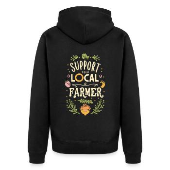 Support Your Local Farmer Bauer Landwirt - Unisex Premium Bio Zip Hoodie - Schwarz - Hinten - Nico (187cm)