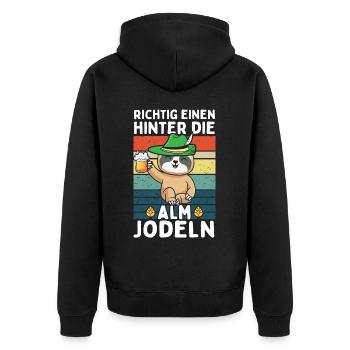 Faultier Einen Hinter Die Alm Jodeln - Unisex Premium Bio Zip Hoodie - Schwarz - Hinten - Nico (187cm)