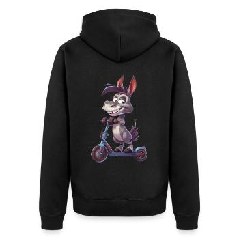 Esel Roller - Unisex Premium Bio Zip Hoodie - Schwarz - Hinten - Nico (187cm)