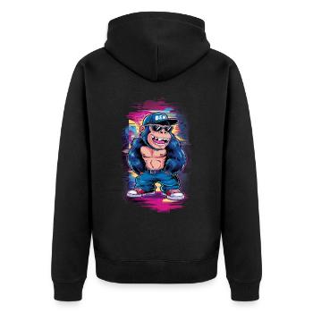 Streetart Gorilla Musik - Unisex Premium Bio Zip Hoodie - Schwarz - Hinten - Nico (187cm)