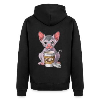 Nacktkatze mit Kaffee - Unisex Premium Bio Zip Hoodie - Schwarz - Hinten - Nico (187cm)