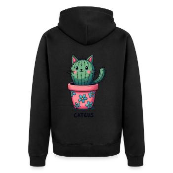 Catcus Katze und Kaktus mexikanischer Kaktus - Unisex Premium Bio Zip Hoodie - Schwarz - Hinten - Nico (187cm)