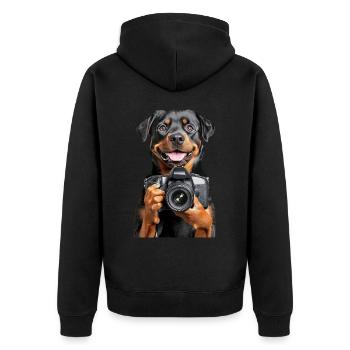 Rottweiler - Unisex Premium Bio Zip Hoodie - Schwarz - Hinten - Nico (187cm)