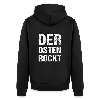 Der Osten Rockt Ossi DDR Ostdeutschland - Unisex Premium Bio Zip Hoodie - Schwarz - Hinten - Nico (187cm)