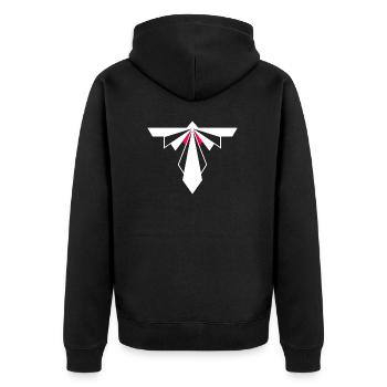 Infinity Int. Service & Sicherheit Logo Single - Unisex Premium Bio Zip Hoodie - Schwarz - Hinten - Nico (187cm)