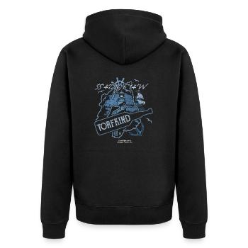 Whisky Spruch Torfkind und Insel Islay - Unisex Premium Bio Zip Hoodie - Schwarz - Hinten - Nico (187cm)