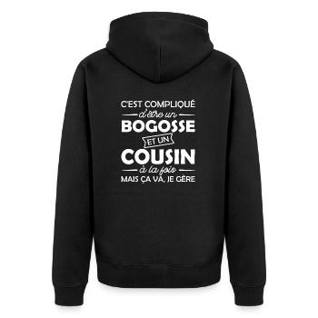 bogosse et cousin / humour cousin - Veste à capuche bio Premium Unisexe - noir - Dos - Nico (187cm)