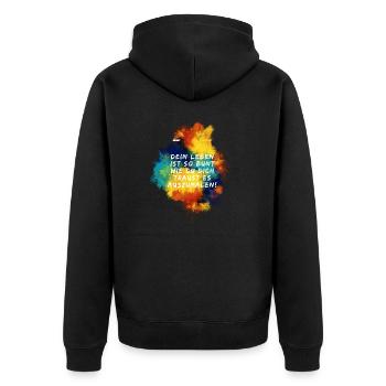 Bunter Motivationsspruch - Unisex Premium Bio Zip Hoodie - Schwarz - Hinten - Nico (187cm)