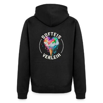 Eisverkäufer Kostüm Softeis Verleih Eis T-Shirt - Unisex Premium Bio Zip Hoodie - Schwarz - Hinten - Nico (187cm)