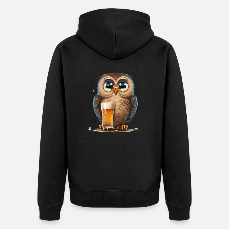 Süße Bier Eule - Unisex Premium Bio Zip Hoodie - Schwarz
