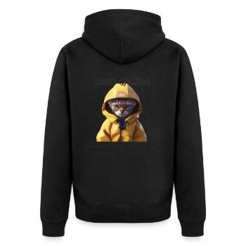 Katze im Regenmantel Lousy Weather Geschenk - Unisex Premium Bio Zip Hoodie - Schwarz - Hinten - Nico (187cm)