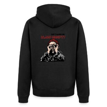 Blame Society! - Unisex Premium Bio Zip Hoodie - Schwarz - Hinten - Nico (187cm)