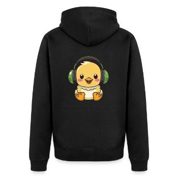 Kawaii Cute Happy Colorful Duck with Headphones - Unisex Premium Organic Zip Hoodie - black - Back - Nico (187cm)