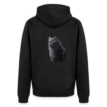 Kriegerkatzen - Graustreifen - Unisex Premium Bio Zip Hoodie - Schwarz - Hinten - Nico (187cm)