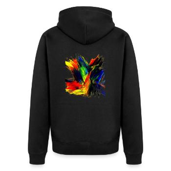 Freebirds by Acryl Paint 62 by Marco Eckenbrecht - Unisex Premium Bio Zip Hoodie - Schwarz - Hinten - Nico (187cm)