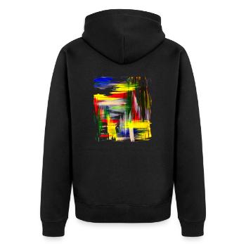 "In line" Acryl Paint 69 by Marco Eckenbrecht - Unisex Premium Bio Zip Hoodie - Schwarz - Hinten - Nico (187cm)