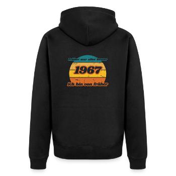 Früher war alles besser - 1967 geboren, Geburtstag - Unisex Premium Bio Zip Hoodie - Schwarz - Hinten - Nico (187cm)