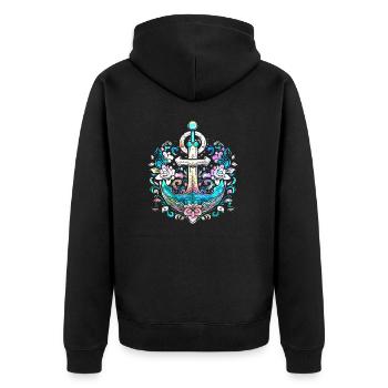 Anker, Retro, Meer, Maritim, Tattoo Style, Symbol - Unisex Premium Bio Zip Hoodie - Schwarz - Hinten - Nico (187cm)
