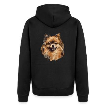 Pomeranian Zwergspitz Zeichnung - Unisex Premium Bio Zip Hoodie - Schwarz - Hinten - Nico (187cm)
