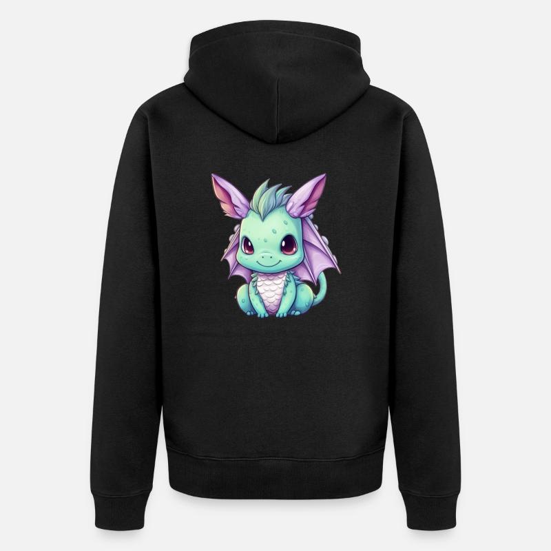 Dragon Kawaii Dessin - Veste à capuche bio Premium Unisexe - noir