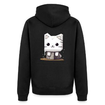 verträumte Marshmello Kitty "Sticky" - Unisex Premium Bio Zip Hoodie - Schwarz - Hinten - Nico (187cm)