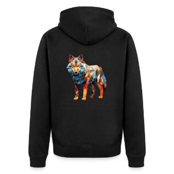 Wolf Geometrisch Zeichnung - Unisex Premium Bio Zip Hoodie - Schwarz - Hinten - Nico (187cm)