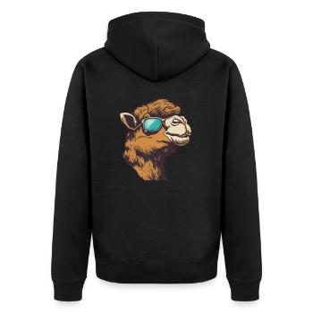 Kamel mit Sonnenbrille - Unisex Premium Bio Zip Hoodie - Schwarz - Hinten - Nico (187cm)
