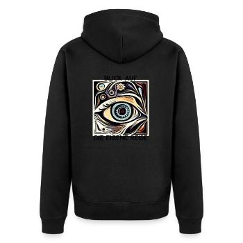 Blick auf die eigene Reise - Unisex Premium Bio Zip Hoodie - Schwarz - Hinten - Nico (187cm)