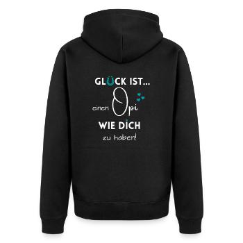 Glück ist, einen Opi wie Dich zu haben! - Unisex Premium Bio Zip Hoodie - Schwarz - Hinten - Nico (187cm)