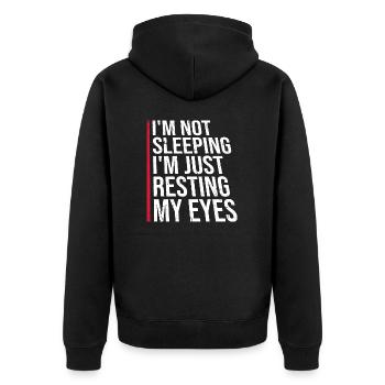 I'm Not Sleeping I'm Just Resting My Eyes Saying - Unisex Premium Organic Zip Hoodie - black - Back - Nico (187cm)