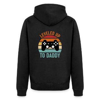 Leveled up to daddy. Gaming Gamer Spruch - Unisex Premium Bio Zip Hoodie - Schwarz - Hinten - Nico (187cm)