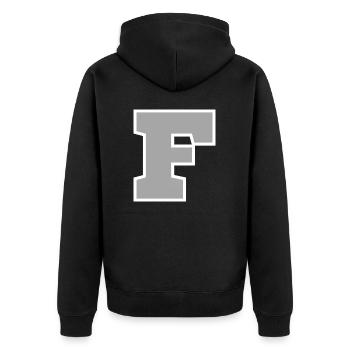 Buchstabe f sport - Unisex Premium Bio Zip Hoodie - Schwarz - Hinten - Nico (187cm)