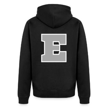 Buchstabe e sport - Unisex Premium Bio Zip Hoodie - Schwarz - Hinten - Nico (187cm)