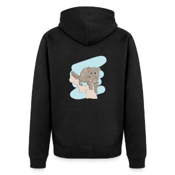 Illustriertes Design mit Wildkatze - Unisex Premium Bio Zip Hoodie - Schwarz - Hinten - Nico (187cm)