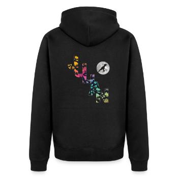 JULIAN - Schöner Jungen Name mit Dinosaurier - Unisex Premium Bio Zip Hoodie - Schwarz - Hinten - Nico (187cm)